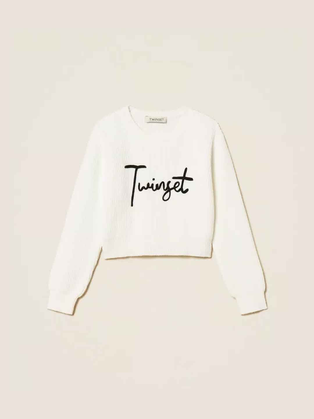 Twinset maglione kids bianco con grafica nera 252GB3040 BIANCO TWINSET 