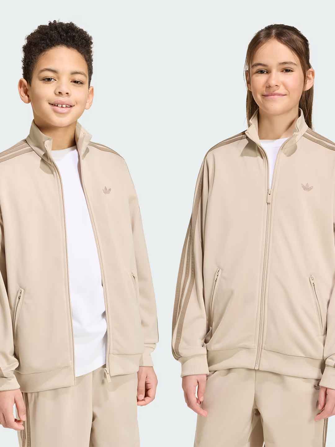 Adidas Firebird felpa kids beige con bande marroni e zip 7-16 anni HE6646 BEIGE ADIDAS 