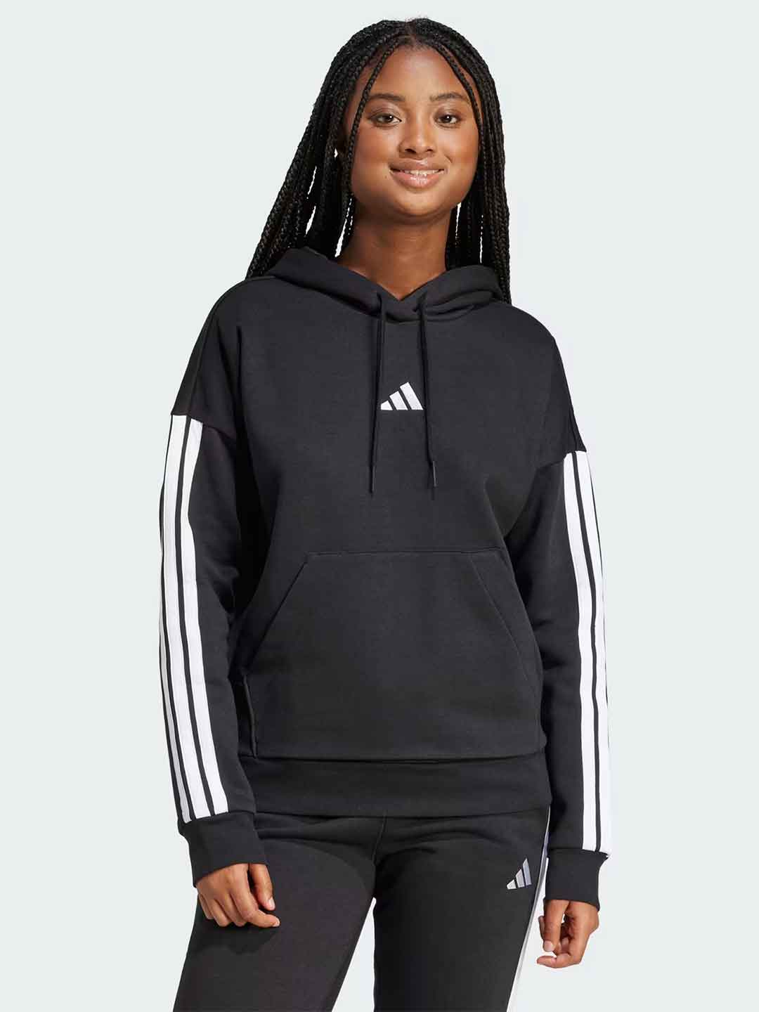 Adidas Essentials 3 felpa nero con bande bianche JX2538 NERO ADIDAS 