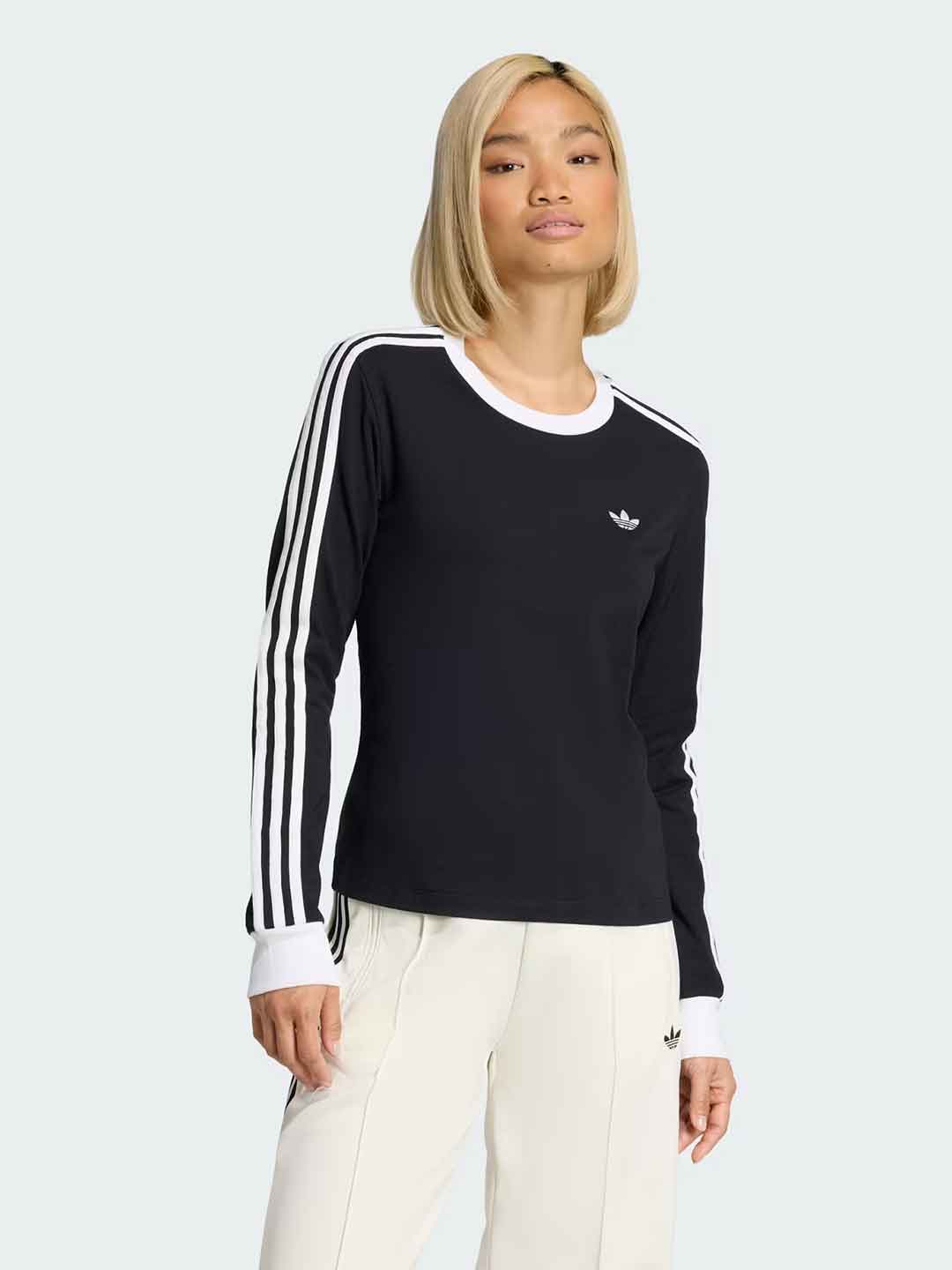 Adidas t-shirt nero manica lunga con bande bianche KD7964 NERO ADIDAS 