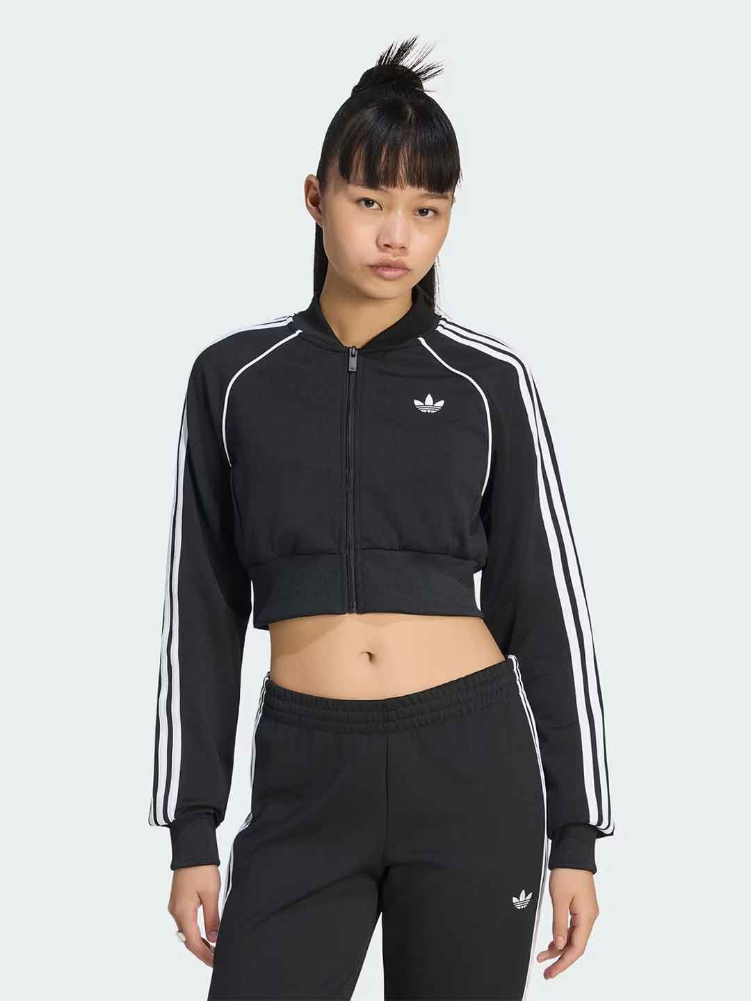 Adidas SST felpa nero con bande bianche crop KQ6426 NERO ADIDAS 
