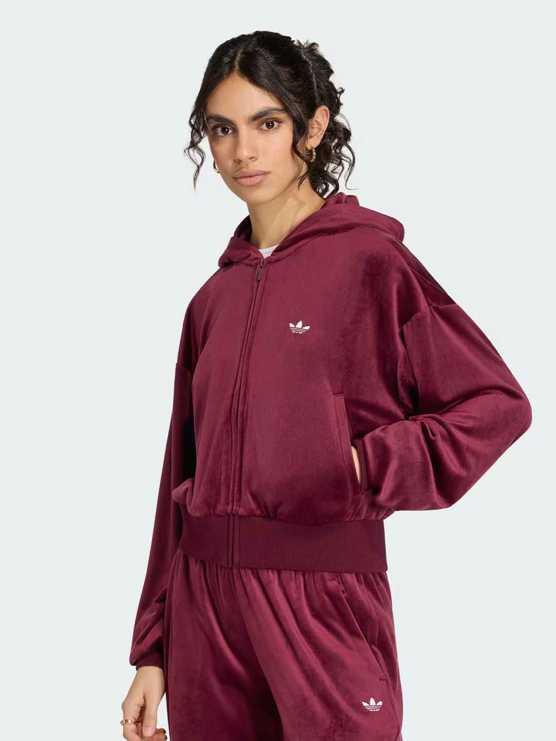 Adidas Essentials Velour  felpa bordeaux in ciniglia KQ9252 BORDEAUX ADIDAS 