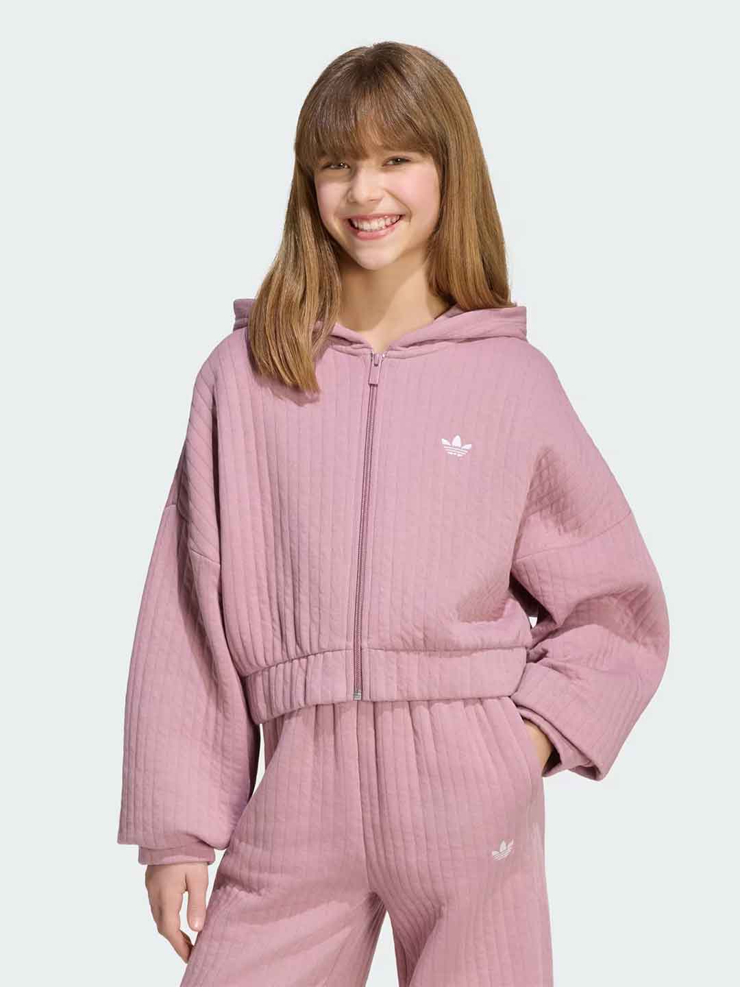 Adidas felpa kids rosa crop a coste con cappuccio 11-14 anni KR1043 ROSA ADIDAS 