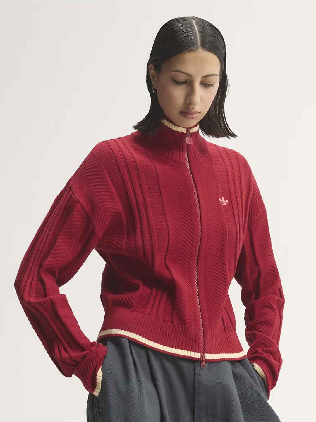 Adidas Firebird cardigan rosso e panna in lana KR7046 ROSSO ADIDAS 