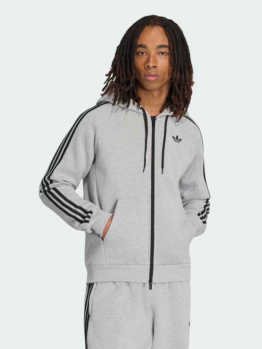 Adidas Adicolor felpa grigio con cappuccio e bande nere KS4926 GRIGIO ADIDAS 