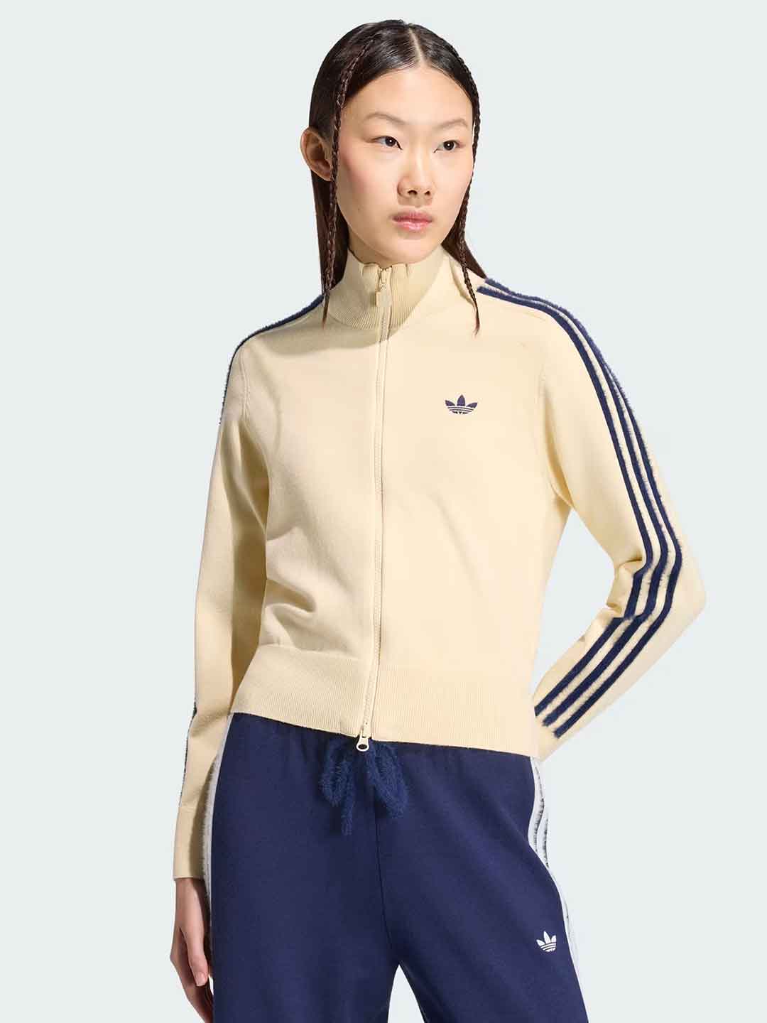 Adidas Firebird felpa panna con bande blu in pelliccia KS6797 PANNA ADIDAS 