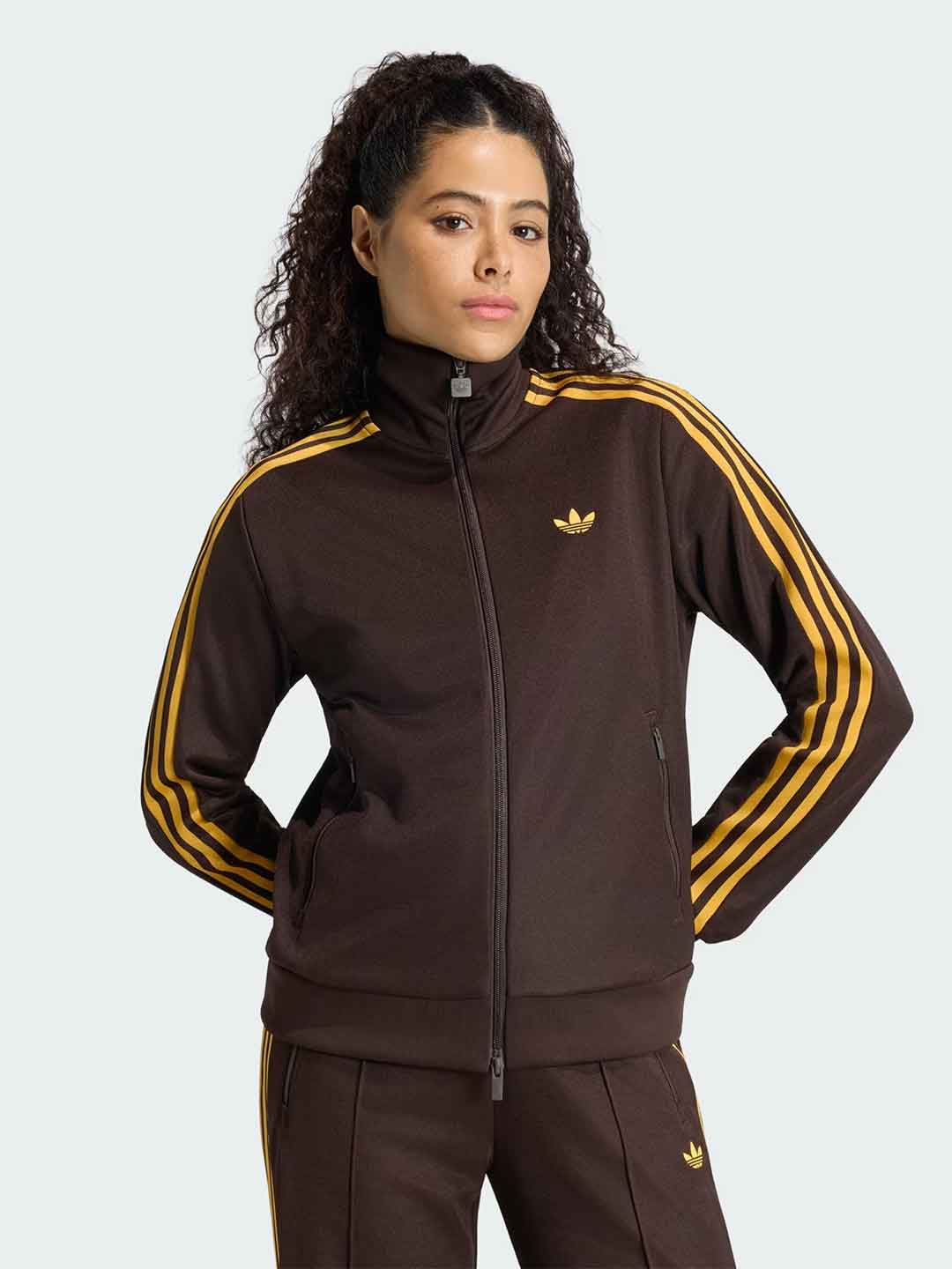Adidas Classic felpa marrone con bande gialle KV9561 MARRONE ADIDAS 