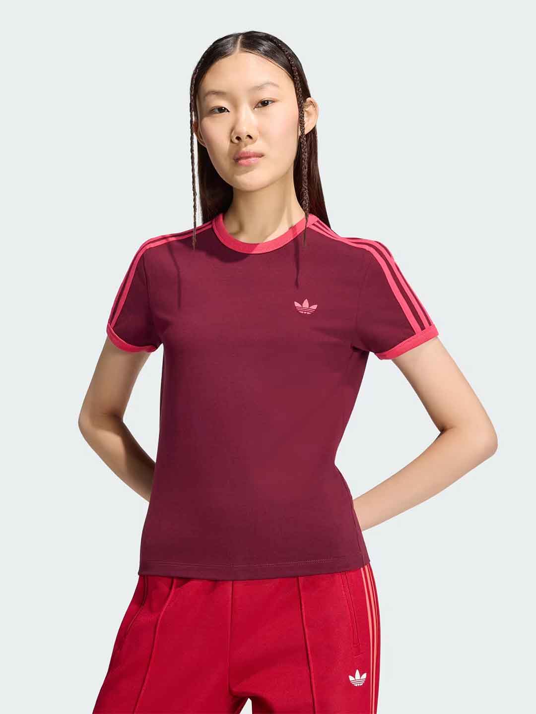 Adidas t-shirt bordeaux con bande fucsia KW0237 VIOLA ADIDAS 