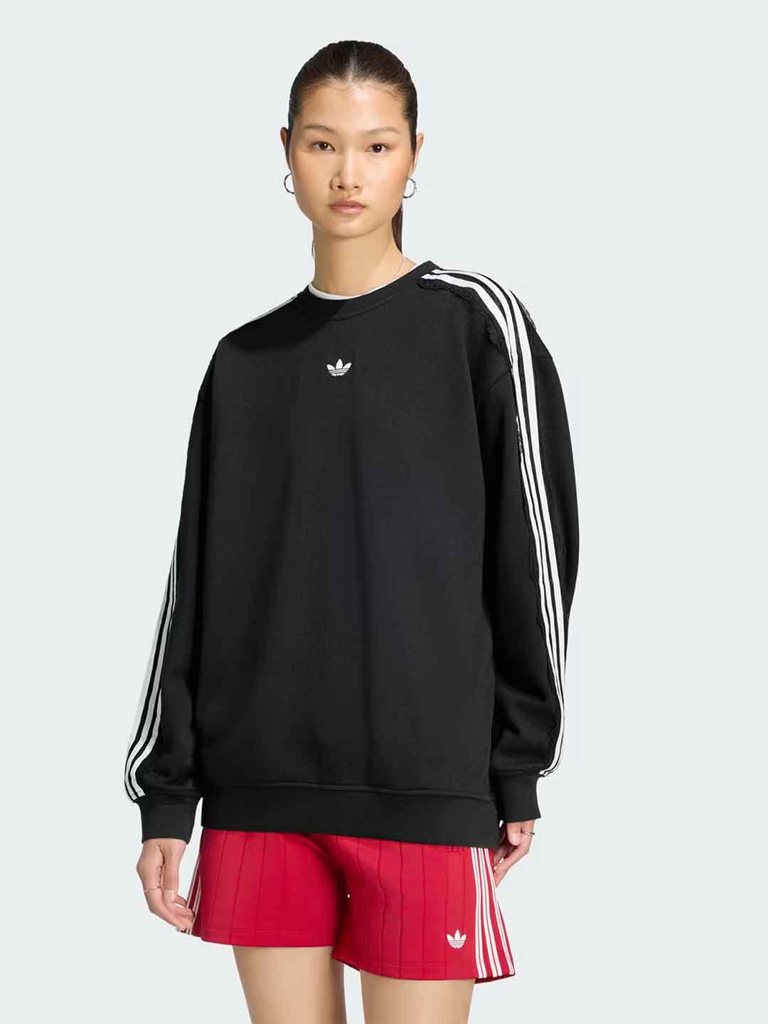 Adidas Moletom Lace felpa nero con bande bianche e merletto LG4251 NERO ADIDAS 