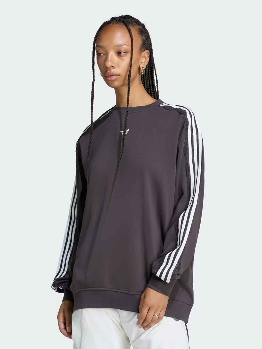 Adidas Moletom Lace felpa marrone con bande bianche e merletto LG4253 MARRONE ADIDAS 