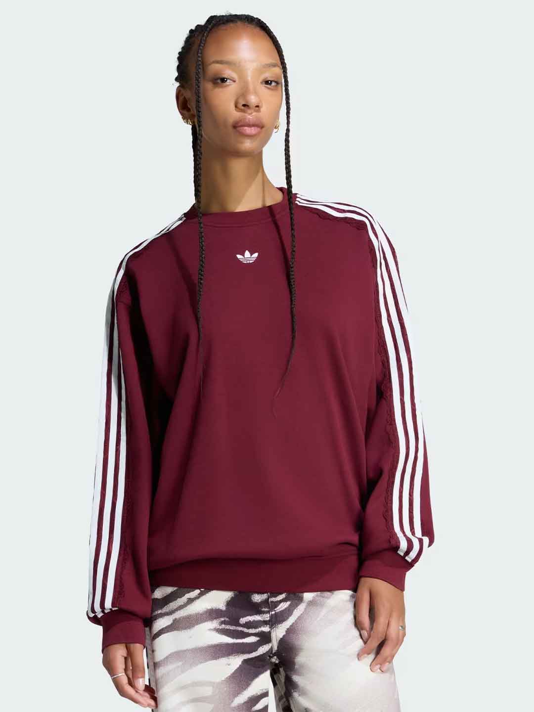 Adidas Moletom Lace felpa bordeaux con bande bianche e merletto LG4255 BORDEUAX ADIDAS 