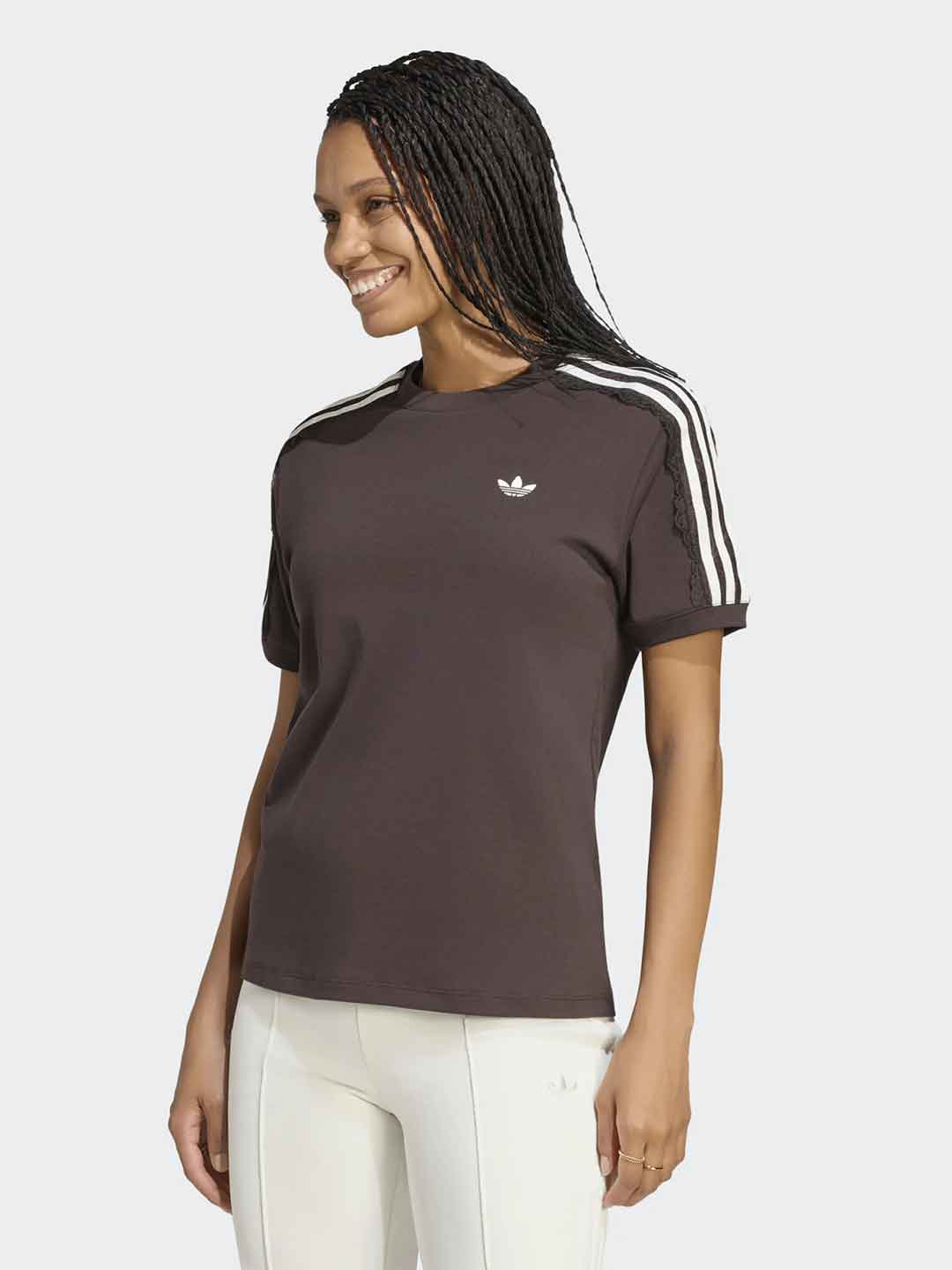 Adidas t-shirt marrone con bande bianche e merletto LG4261 MARRONE ADIDAS 