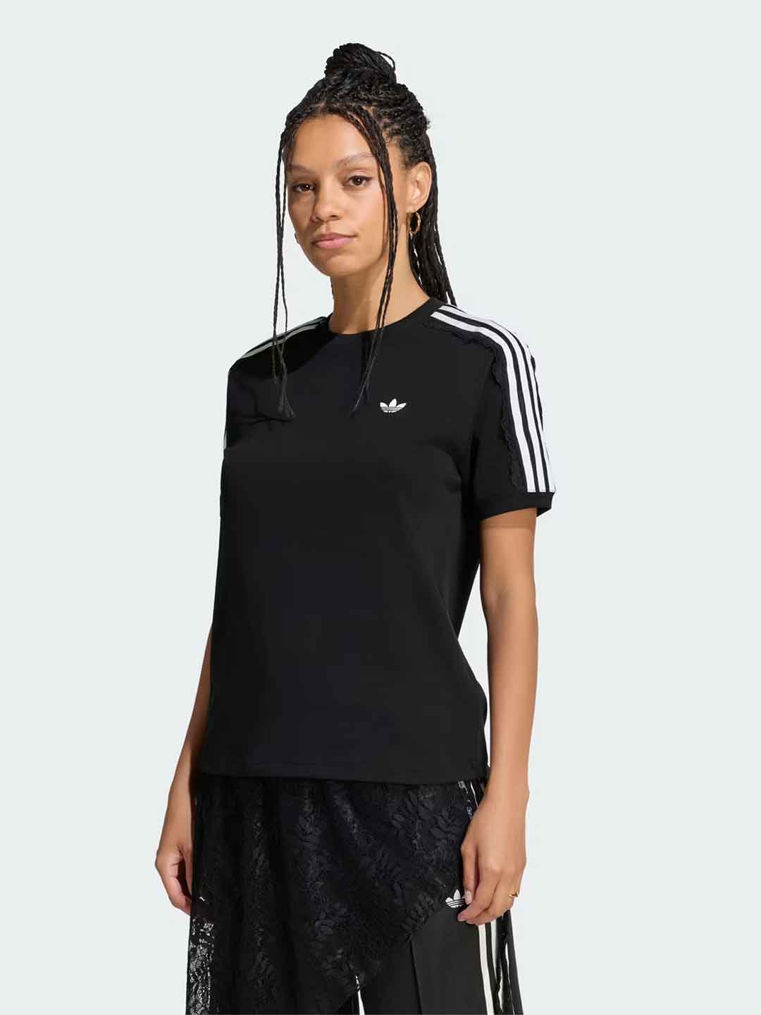 Adidas t-shirt nero con bande bianche e merletto LG4263 NERO ADIDAS 