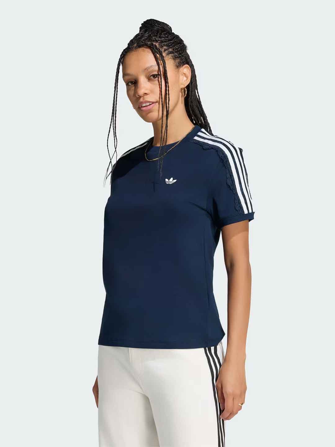 Adidas t-shirt blu con bande bianche e merletto LG4264 BLU ADIDAS 