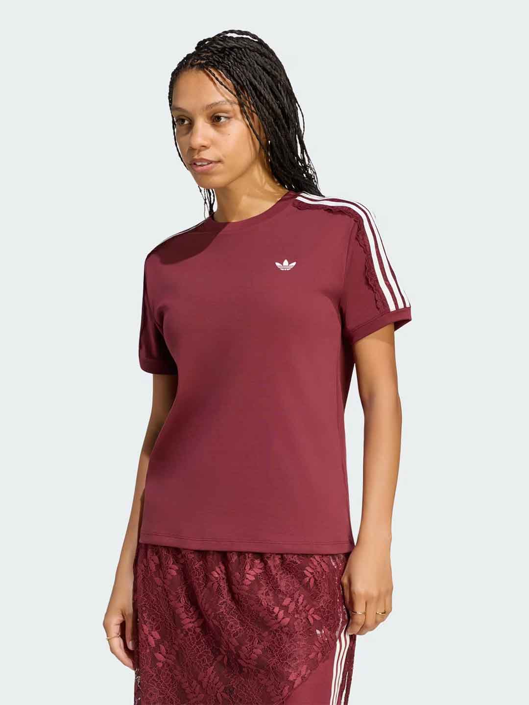 Adidas t-shirt bordeaux con bande bianche e merletto LG4265 BORDEUAX ADIDAS 