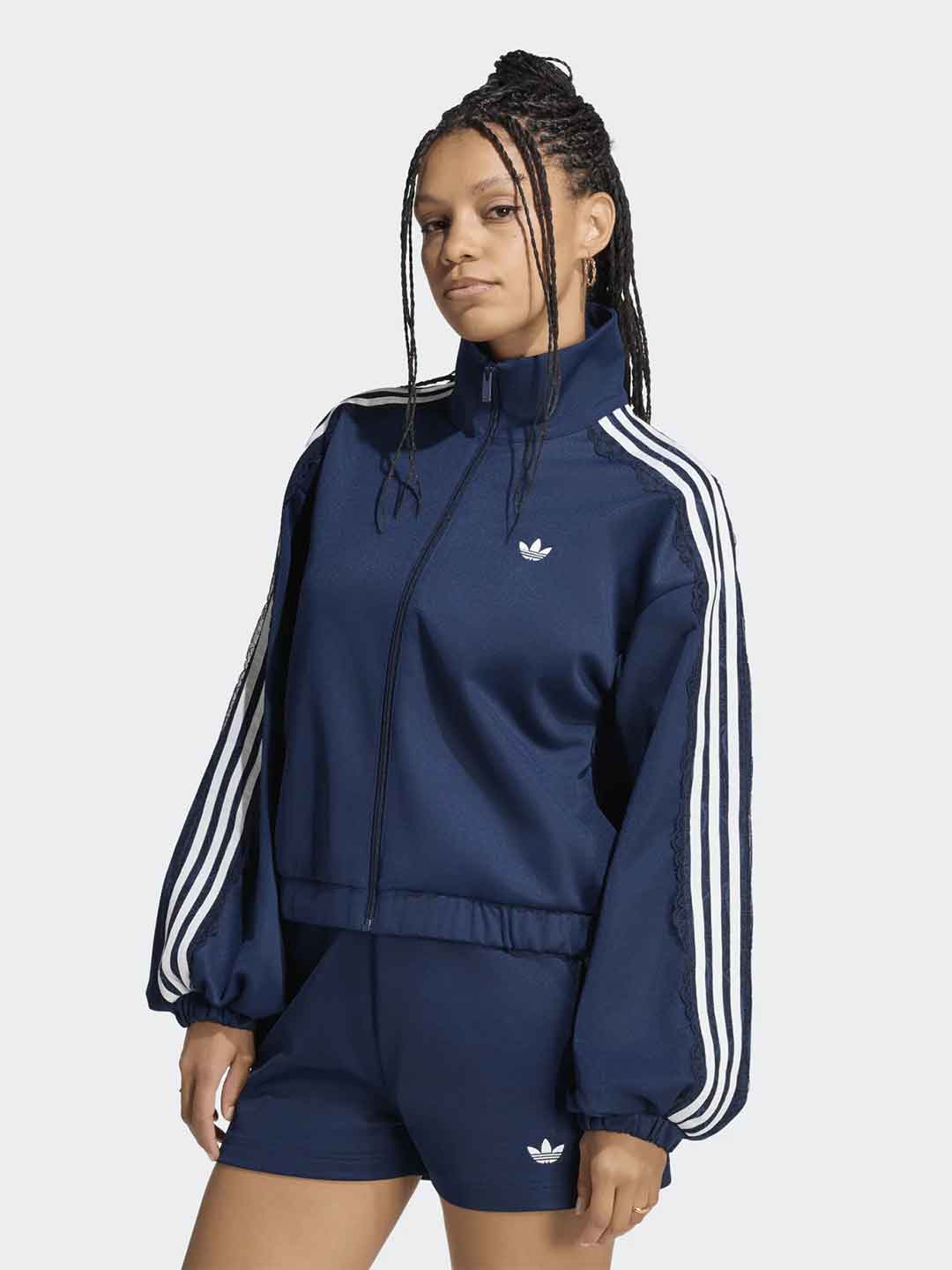 Adidas felpa blu oversize con bande bianche e merletto LG4277 BLU ADIDAS 