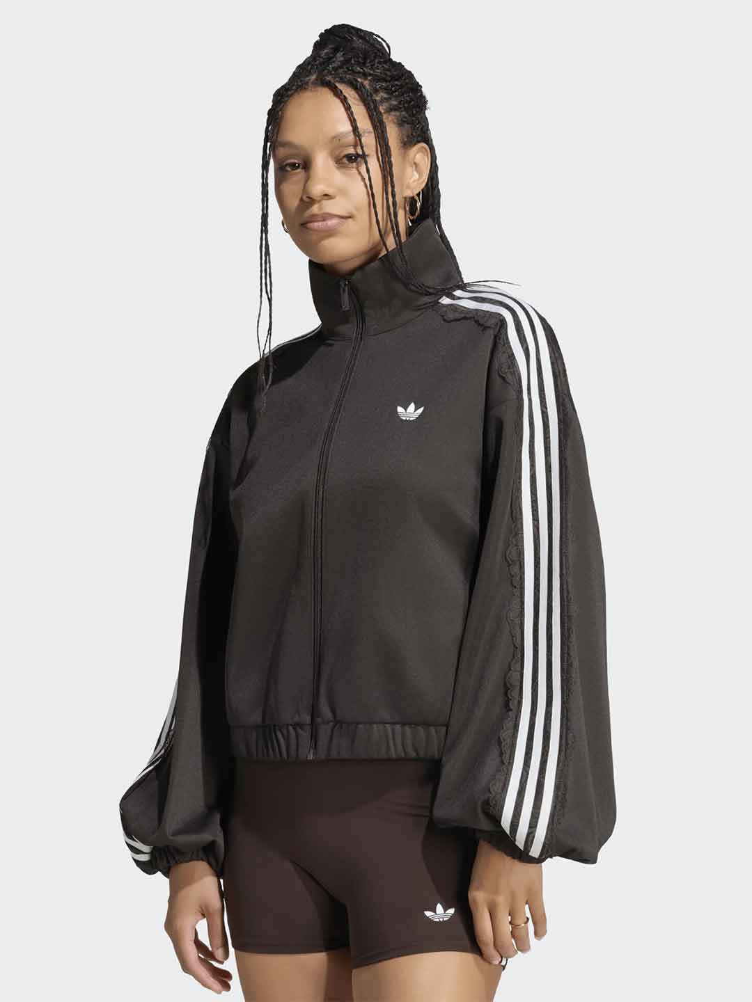 Adidas felpa marrone oversize con bande bianche e merletto LG4278 MARRONE ADIDAS 