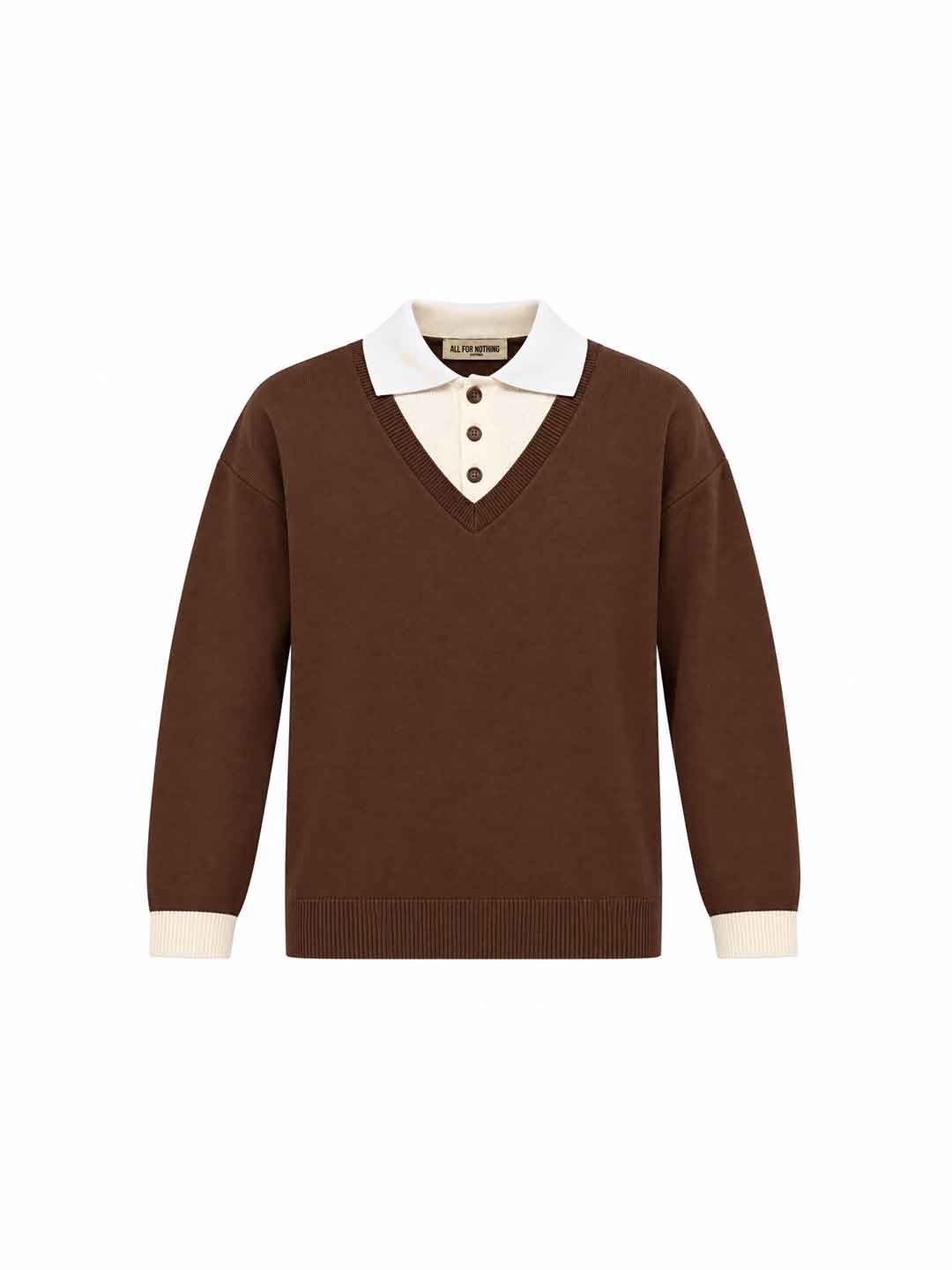 All Or Nothing maglione marrone con collo camicia POLO CAMICIA MARRONE ALL OR NOTHING 
