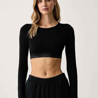 Calvin Klein t-shirt nero crop con orlo logato LV00QF9078-UB1 NERO CALVIN KLEIN 