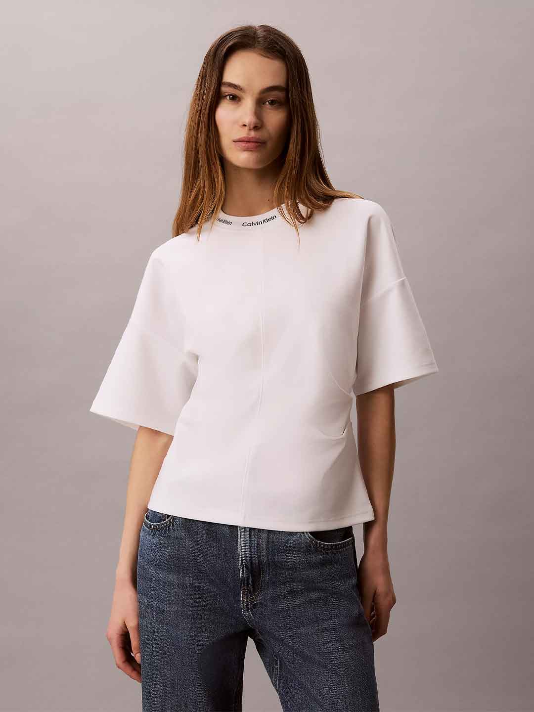 Calvin Klein t-shirt bianco con collo logato LV047G235G BIANCO CALVIN KLEIN 