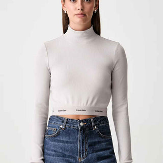 Calvin Klein t-shirt grigio a coste con orlo logato LV047H240G GRIGIO CALVIN KLEIN 