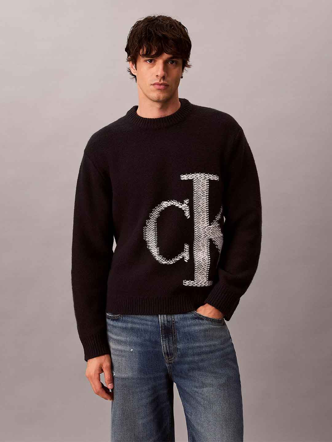 Calvin Klein maglione nero con logo grande LV04RH311G NERO CALVIN KLEIN 