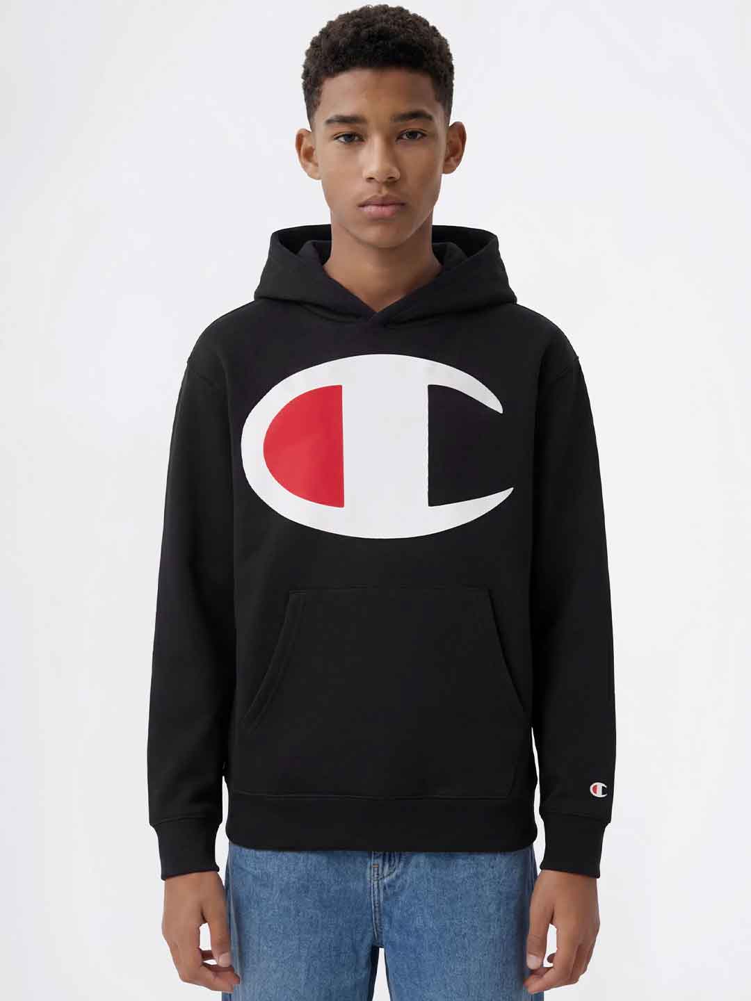 Champion felpa kids nero con maxi logo 3-16 anni 307868 NERO CHAMPION 