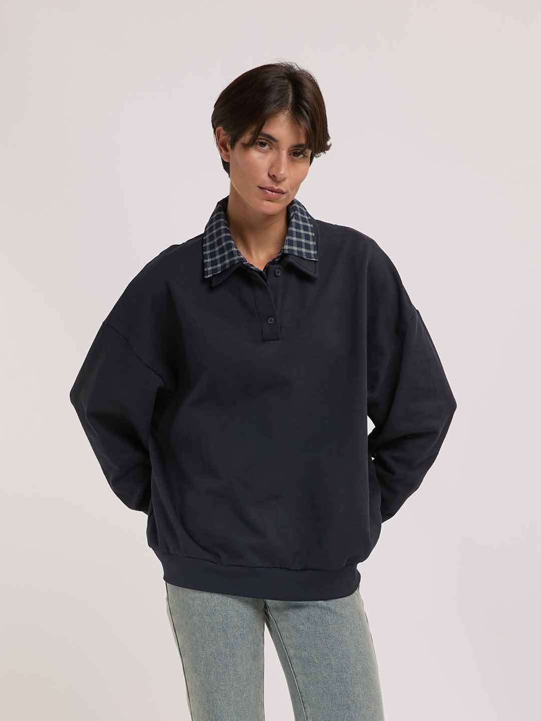 Eleh felpa blu con colletto a camicia EFW260033 BLU ELEH 