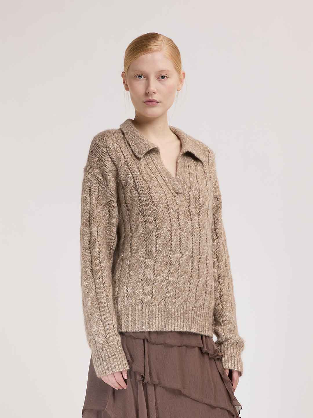 Eleh maglione beige a polo EFWM260001 BEIGE ELEH 