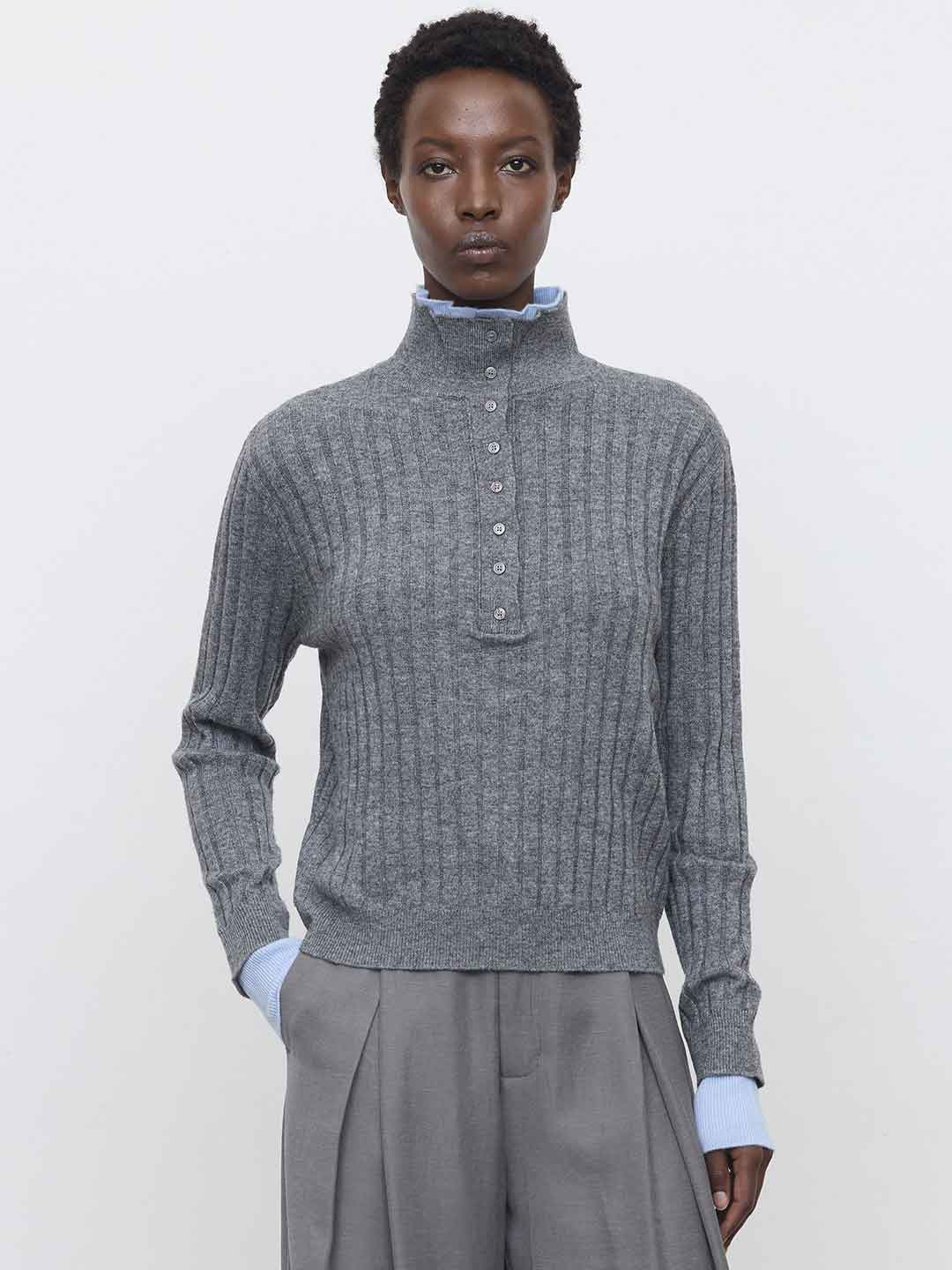 Eleh maglione grigio e celeste con bottoni EFWY260002 GRIGIO ELEH 
