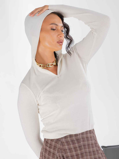 Eleh maglione panna con cappuccio