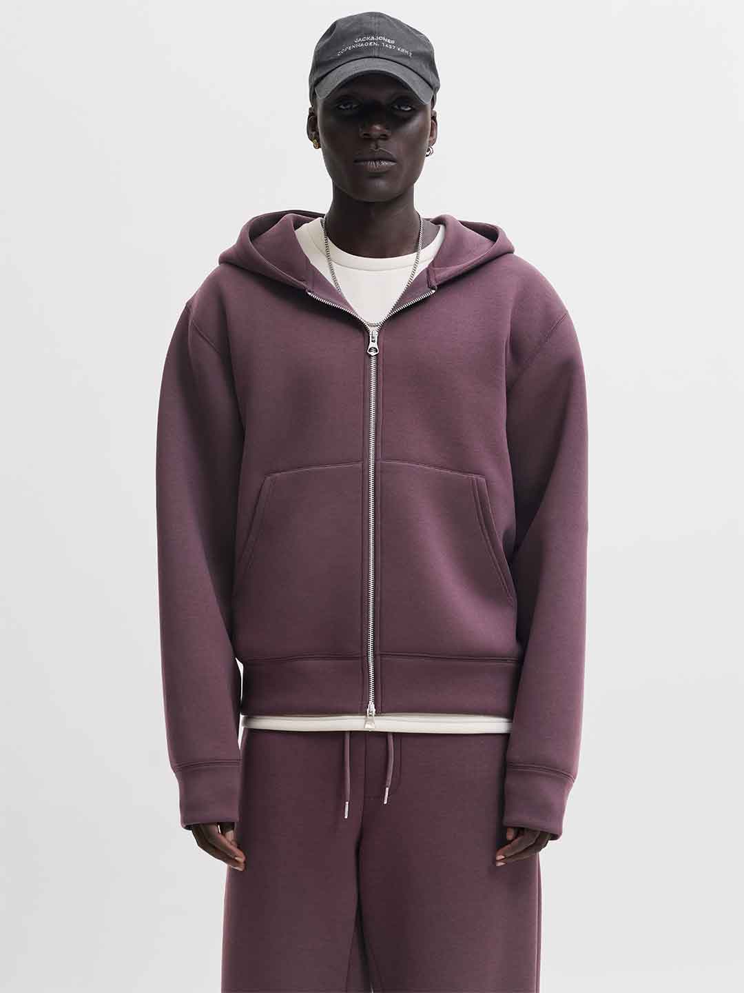 Jack & Jones felpa bordeaux con cappuccio e zip 12302694 BORDEAUX JACK & JONES 