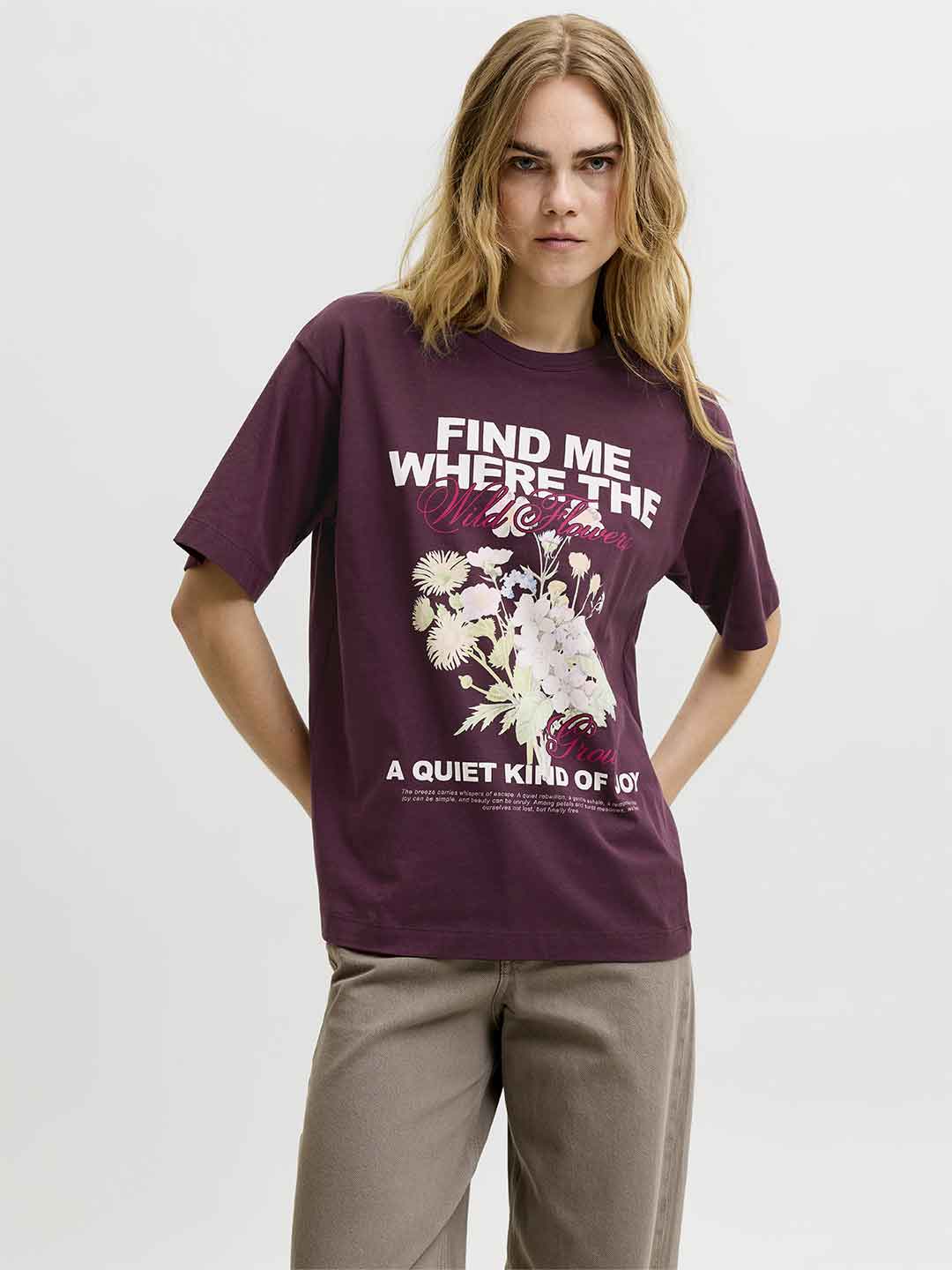 JJXX Sandra t-shirt bordeaux con fiori 12283783 BORDEAUX JJXX 