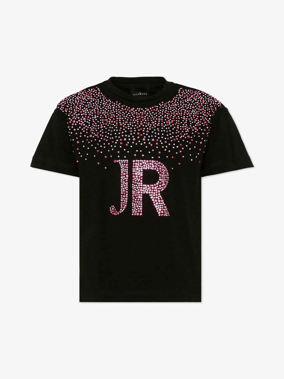 John Richmond t-shirt kids nero e fucsia con strass 2-16 anni 26077 NERO JOHN RICHMOND 