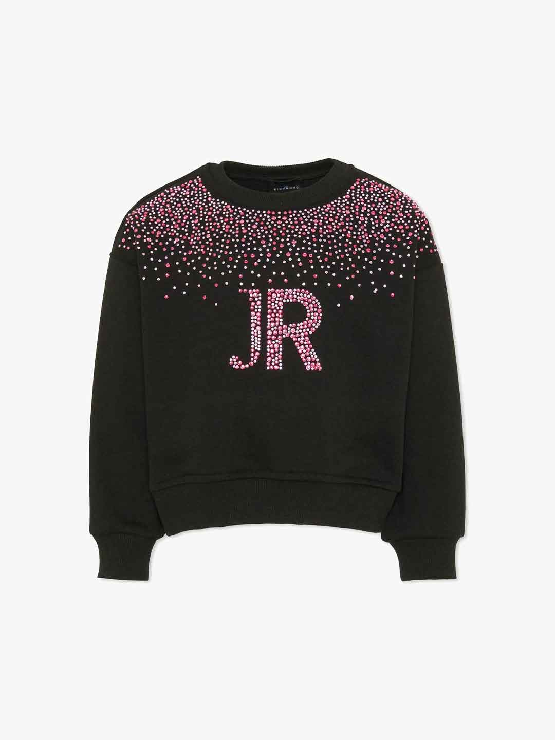 John Richmond felpa kids nero e fucsia con strass 2-16 anni 26079 NERO JOHN RICHMOND 