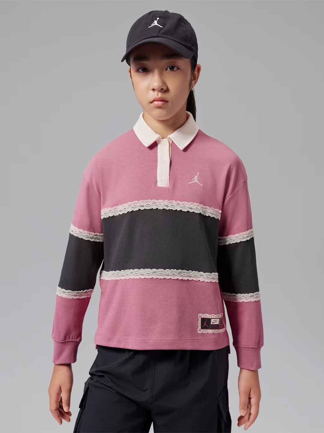 Jordan t-shirt kids rosa a polo con merletto 8-15 anni 45G252-P9I ROSA JORDAN 