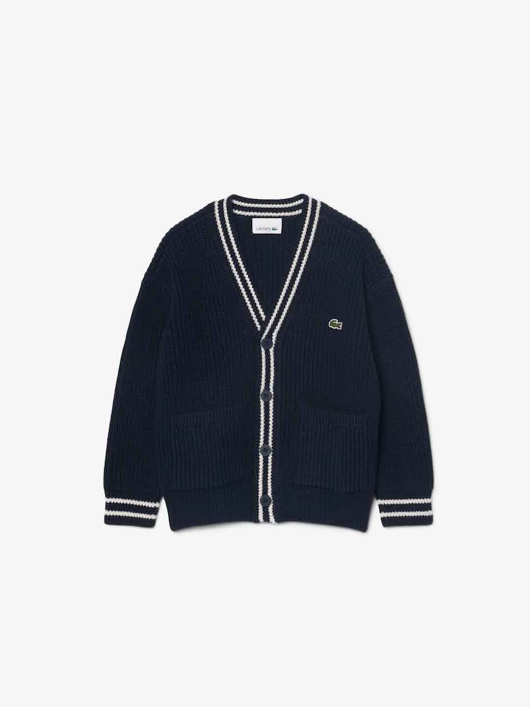 Lacoste cardigan kids blu in lana 2-6 anni 847693-UGW BLU LACOSTE 