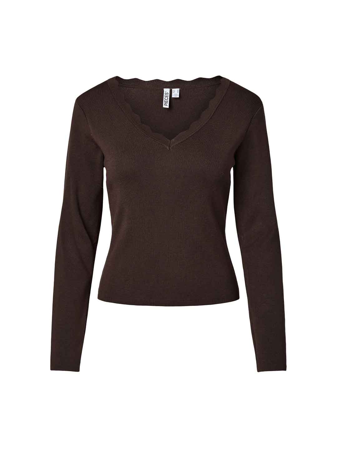 Pieces maglia marrone scollo a V 17167770 MARRONE PIECES 