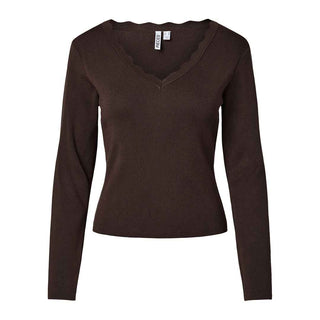 Pieces maglia marrone scollo a V 17167770 MARRONE PIECES 