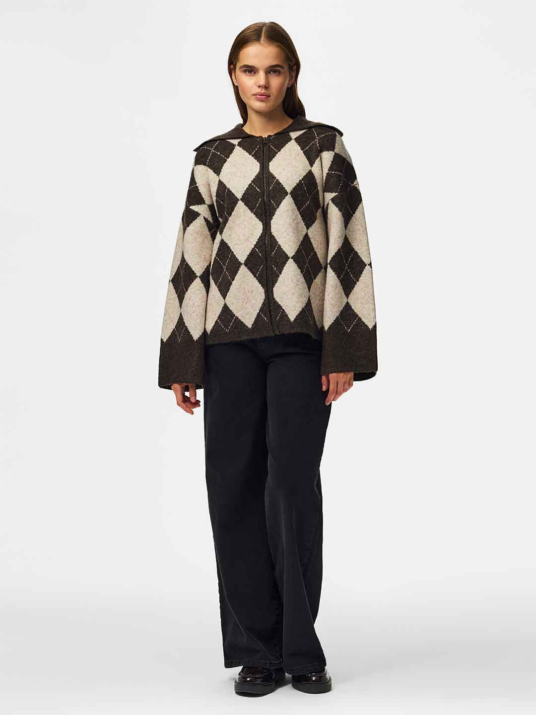 Pieces cardigan marrone a rombi 17169183 MARRONE PIECES 