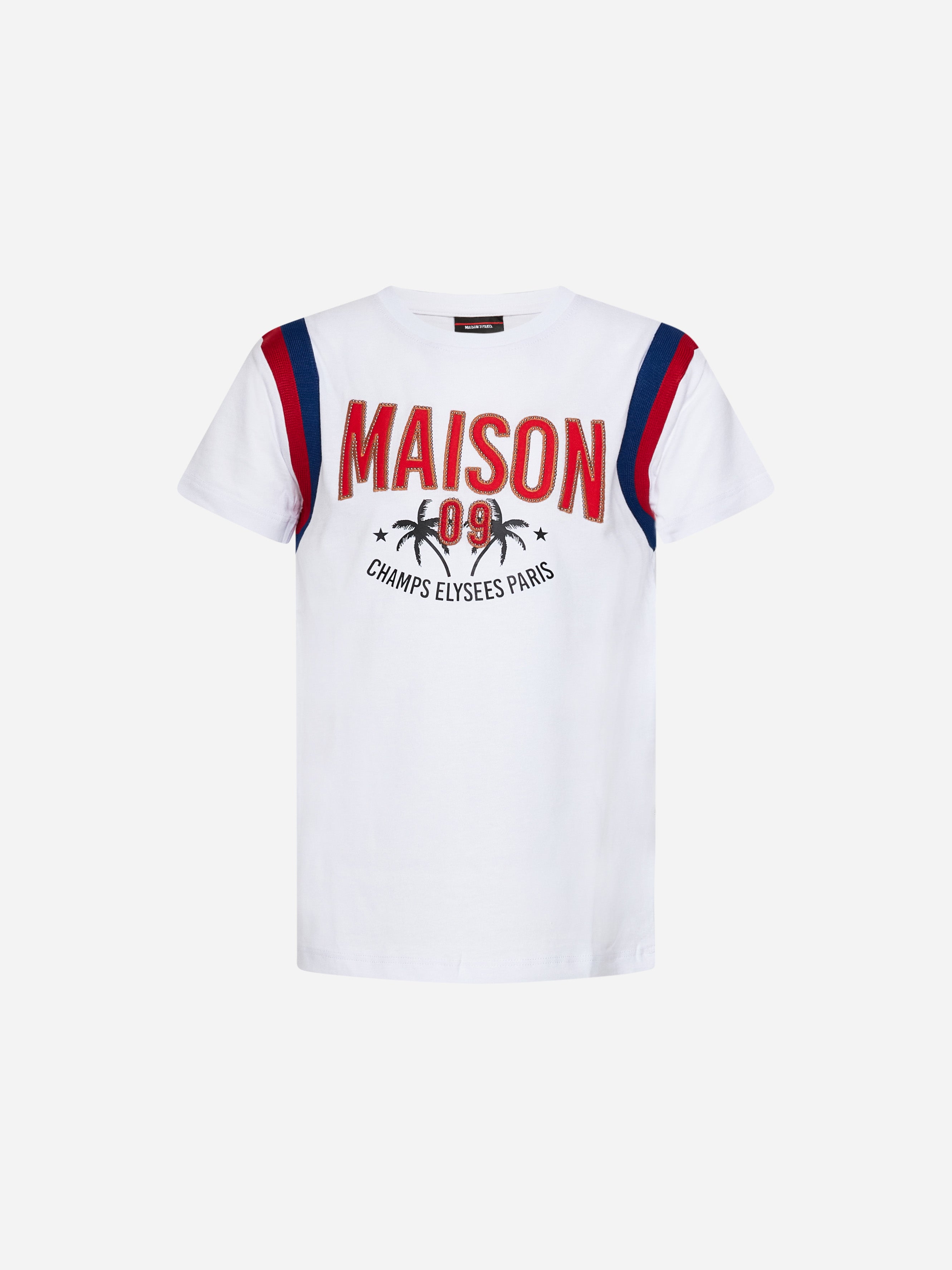 Maison9 Paris kids t shirt bianca con logo frontale