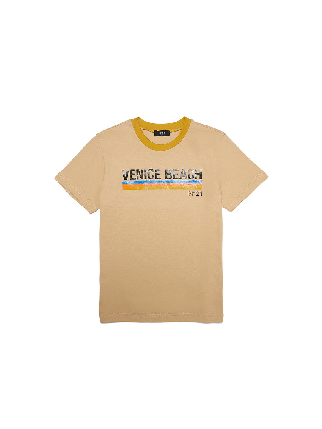 N21 kids t shirt beige con logo stampato