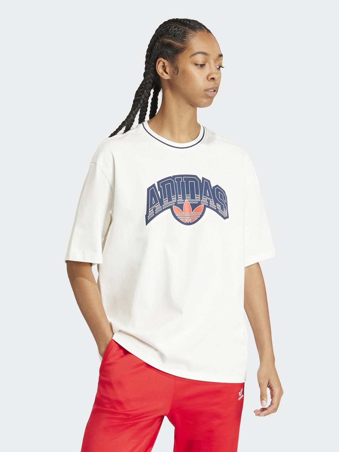 Adidas t-shirt panna con grafica logo grande