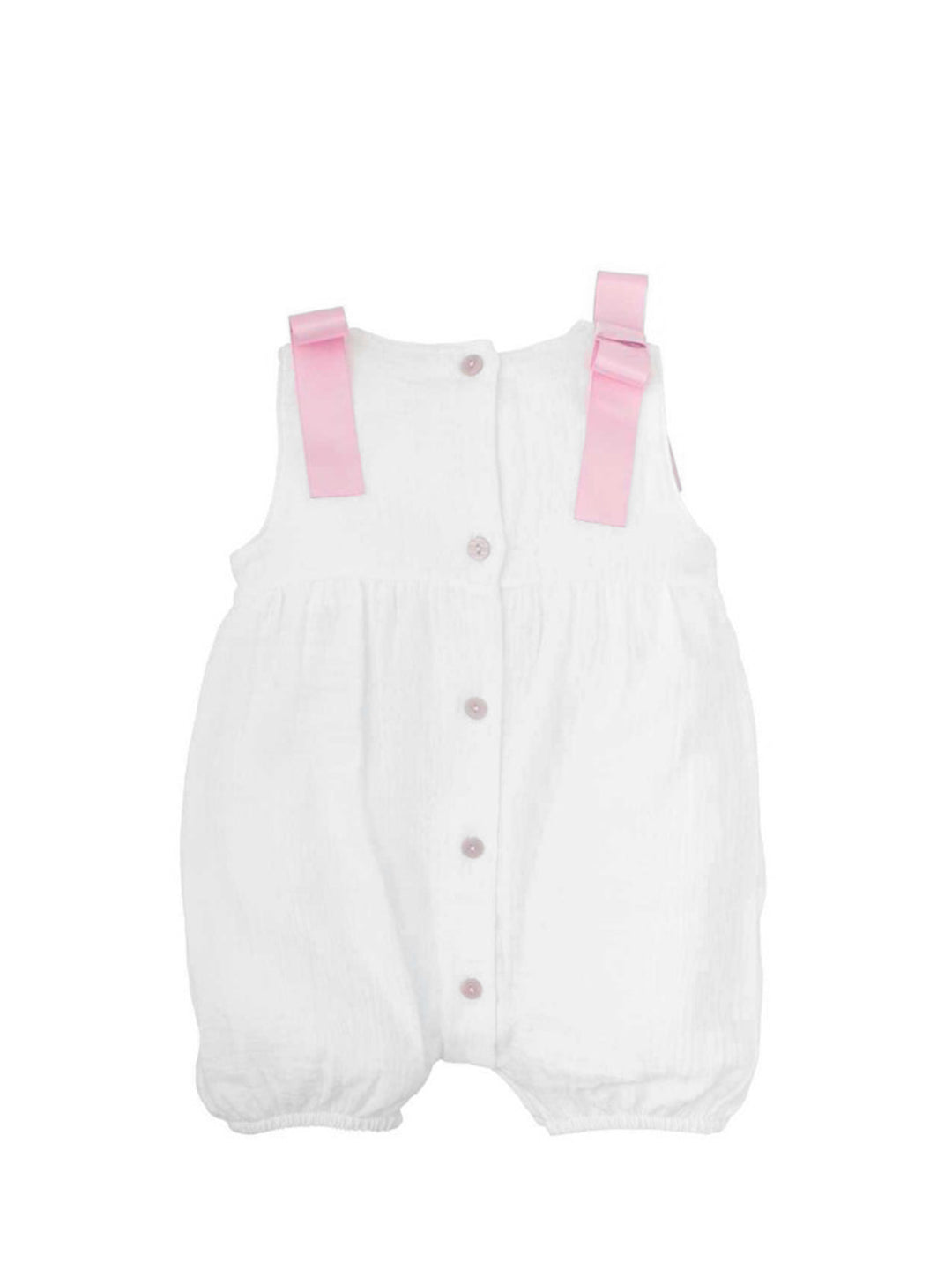 Babidu pagliaccetto neonato bianco con fiocchi rosa