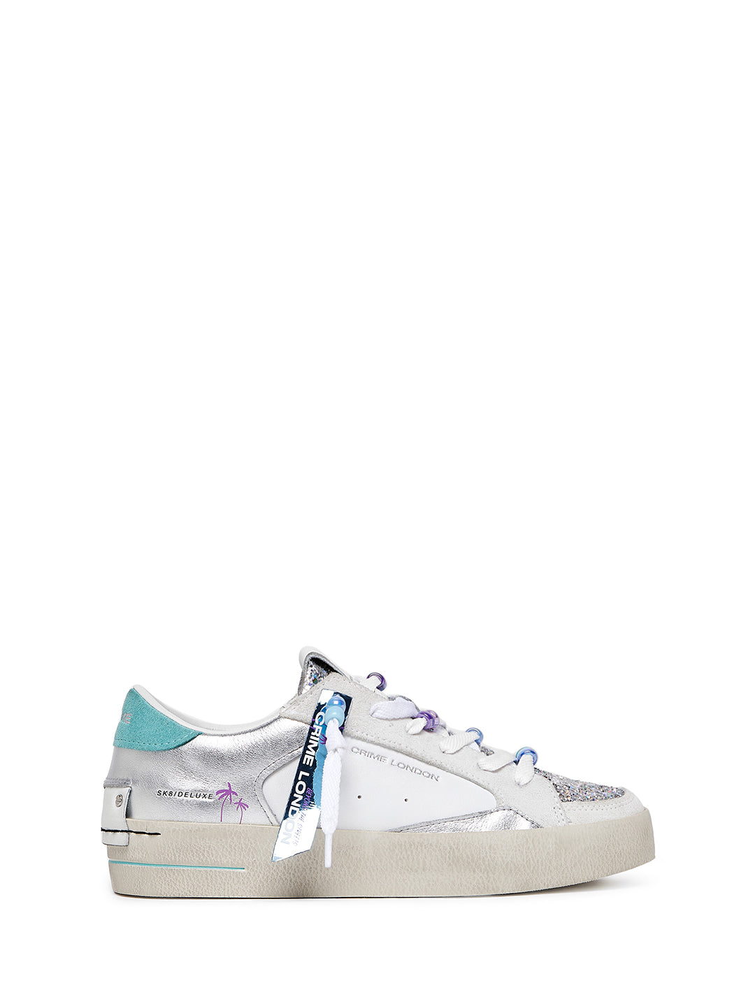 Crime Sk8 Deluxe Azure Charms sneakers bianco con tab azzurro