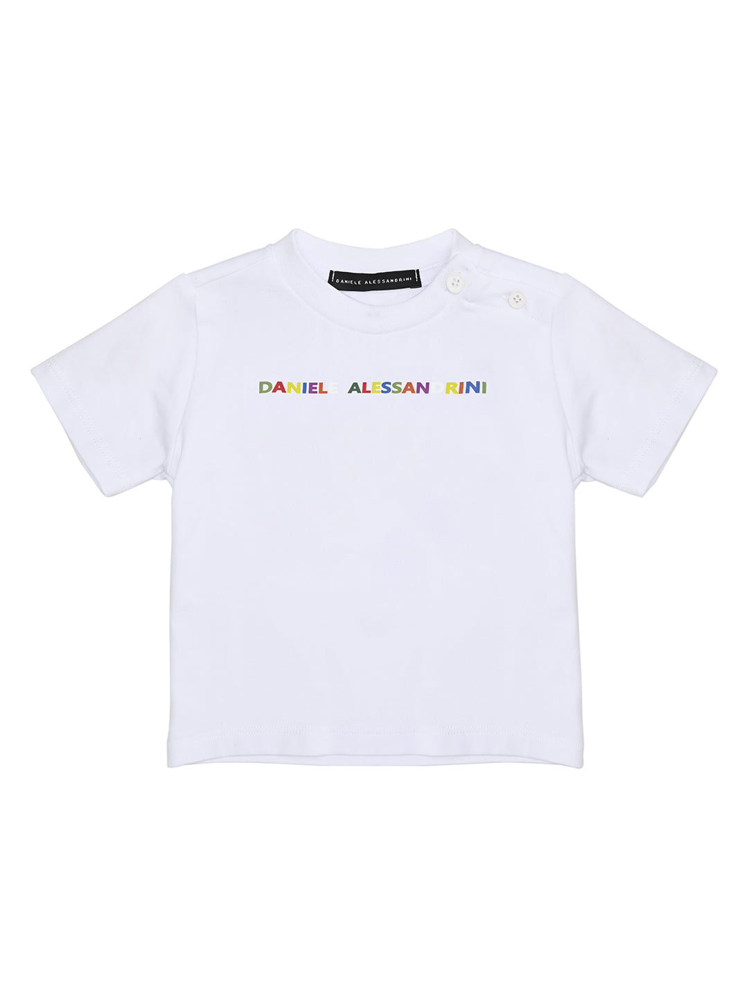 Daniele Alessandrini t-shirt kids bianco con stampa logo multicolor
