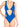 Fabrizia blue one-piece swimsuit with multicolor pearls and cut out<br>