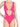 Fabrizia fuchsia one-piece swimsuit with multicolor pearls and cut out