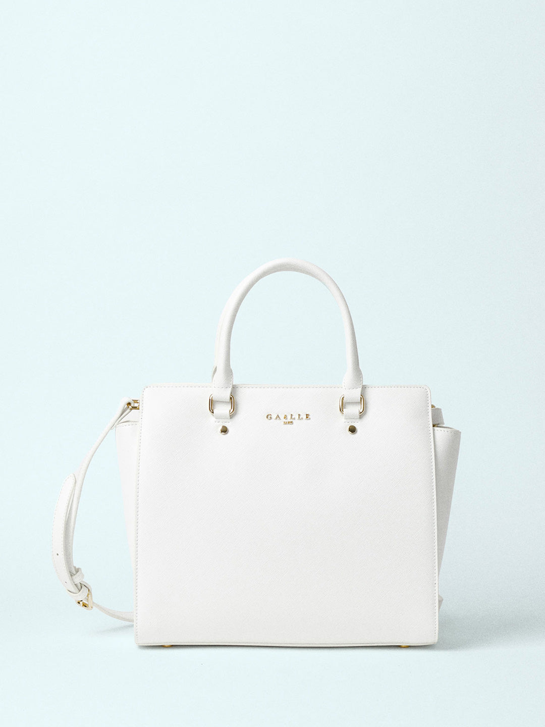 Gaelle Shoulder strap borsa bianco in saffiano con logo in metallo