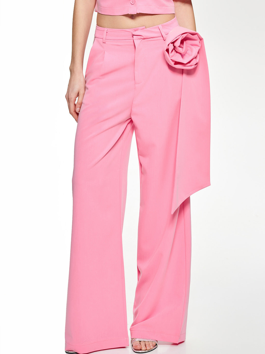 Lumina pantaloni rosa con applicazione fiore